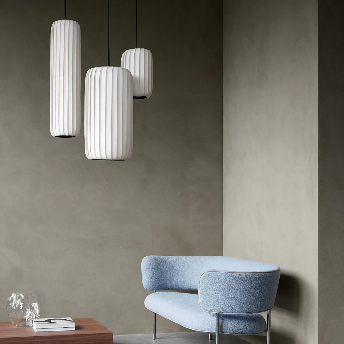 TR37 Pendelleuchte, PC / Vliesstof, Ø: 23 cm, H: 33 cm TR37 Pendelleuchte, PC / Vliesstof, Ø: 34 cm, H: 60 cm