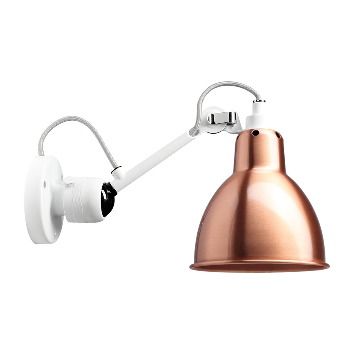 Lampe Gras N° 304 Wandleuchte, T: 15 cm Schirm Kupfer Weiß Konisch