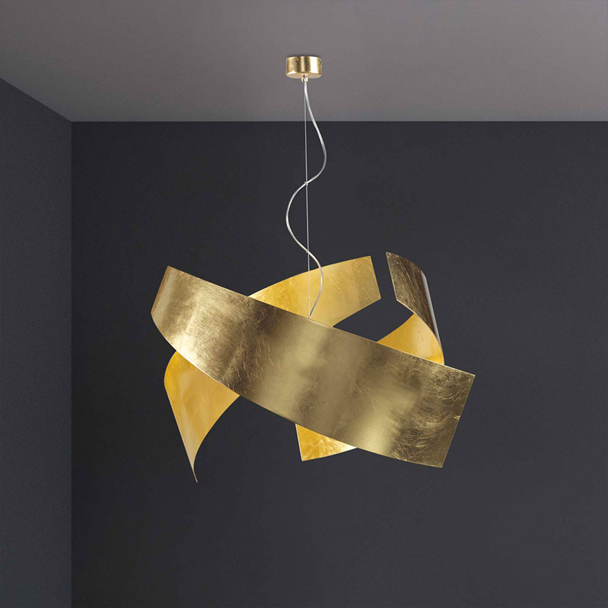 Ella S65 Pendelleuchte, Ø: 65 cm, H: 40 cm, Schwarz & Goldfarbe