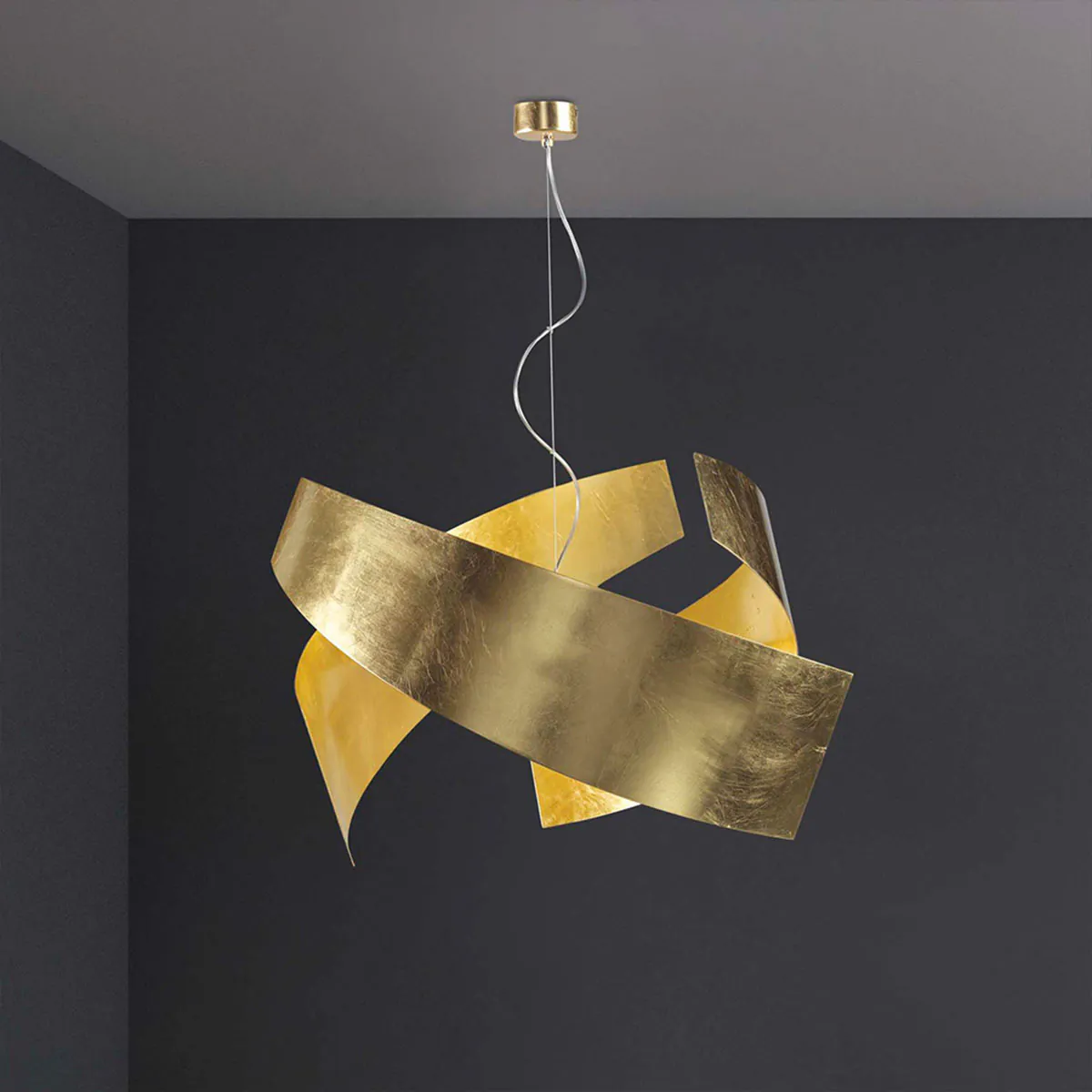 Ella S65 Pendelleuchte, Ø: 65 cm, H: 40 cm, Schwarz & Goldfarbe