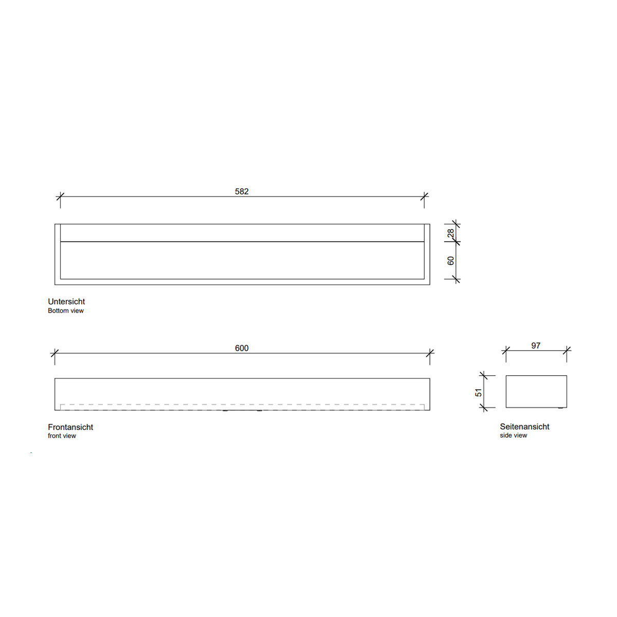 Technisches Datenblatt Decor Walther Box 60 N LED Wandleuchte Bad, Chrom, B: 60 cm, Extra-Warmweiß 2700K Wandleuchten Decor Walther Box 60 N LED Wandleuchte Bad, Weiß matt, B: 60 cm, Warmweiß 3000K – technische Details & Abmessungen