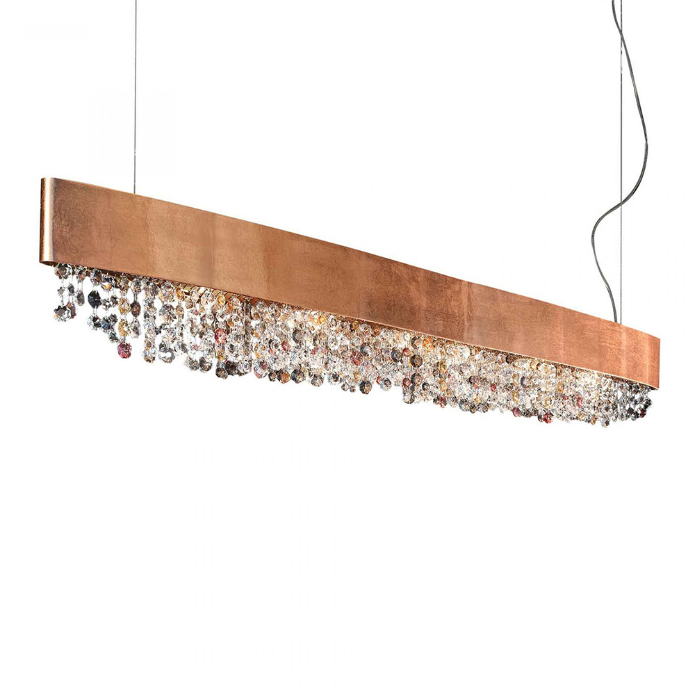 Olà S1 OV 30 Pendelleuchte, Blattkupfer, L: 30 cm, Retrofit Olà S8 OV 210 Pendelleuchte, Blattkupfer, L: 210 cm, LED-Modul