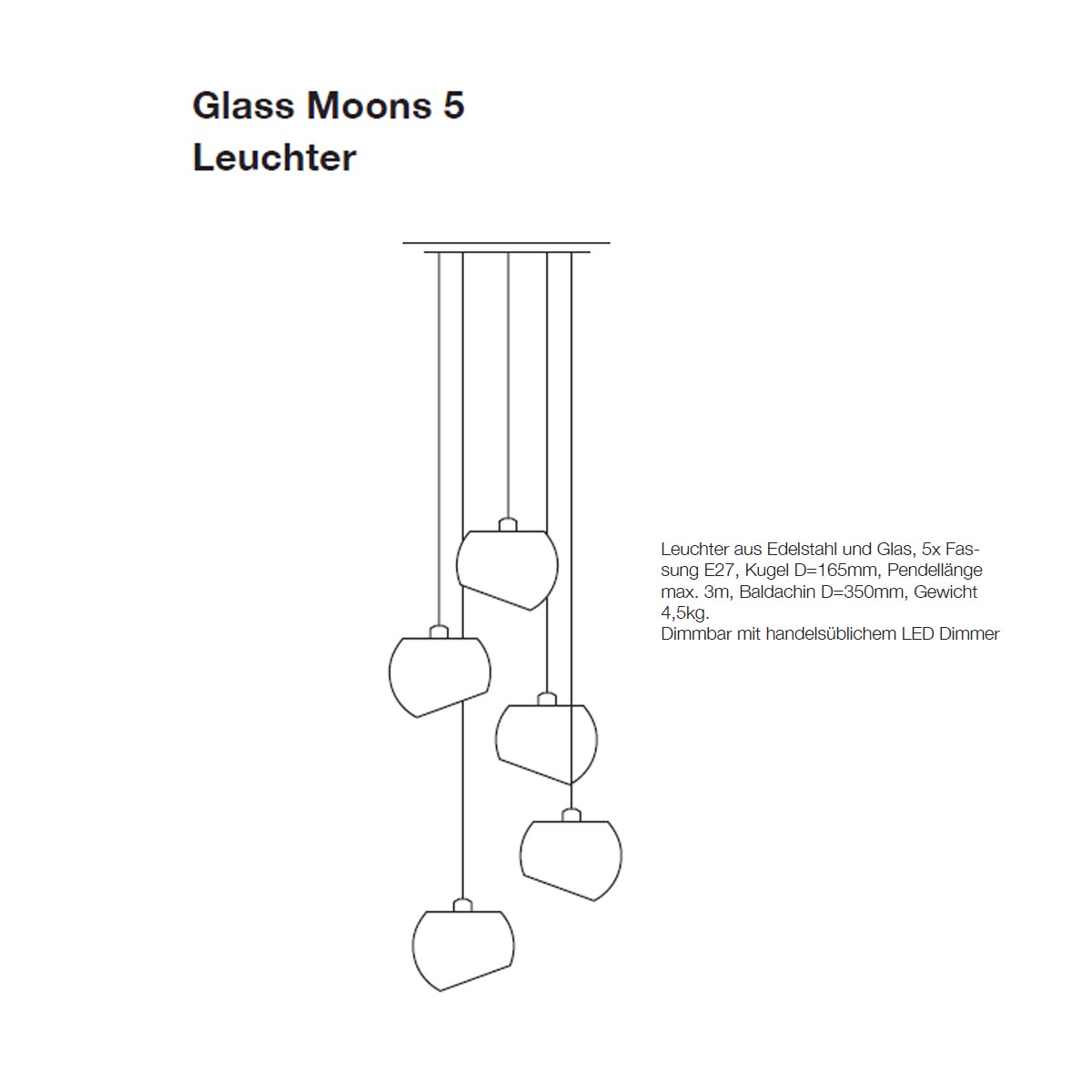 Glass Moons 5 Pendelleuchte, Ø: 16,5 cm, Fall, Edelstahl Glass Moons 5 Pendelleuchte, Ø: 16,5 cm, Spring, Weiß