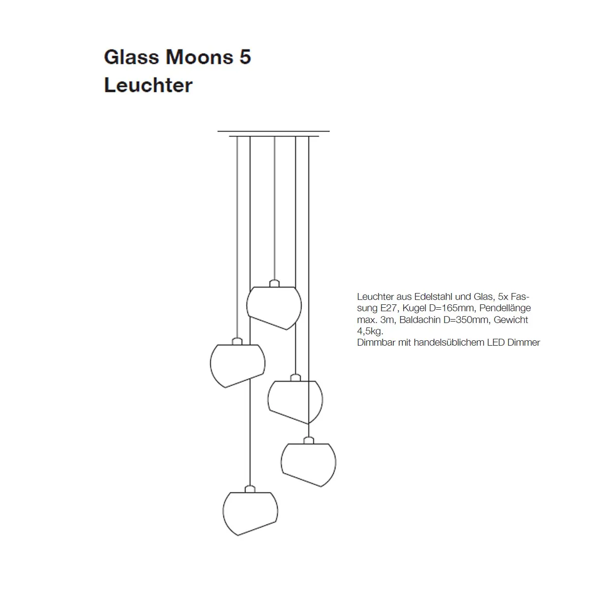 Glass Moons 5 Pendelleuchte, Ø: 16,5 cm, Spring, Weiß