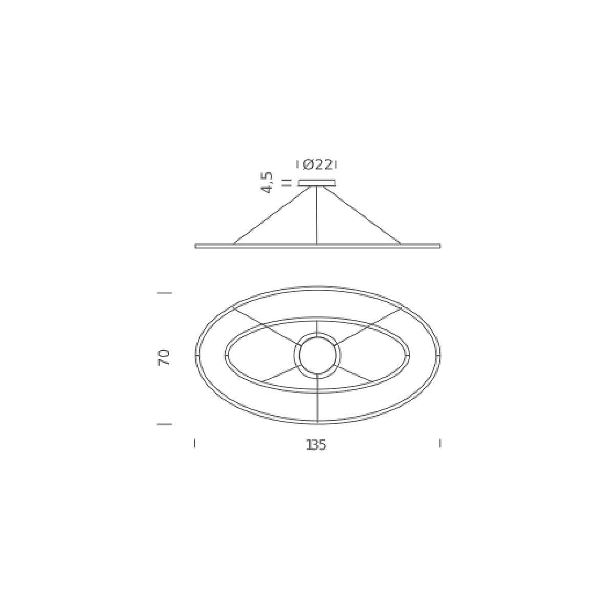 Ellisse Double Pendelleuchte, L: 135 cm, Gold poliert eloxiert, Extra-Warmweiß 2700K