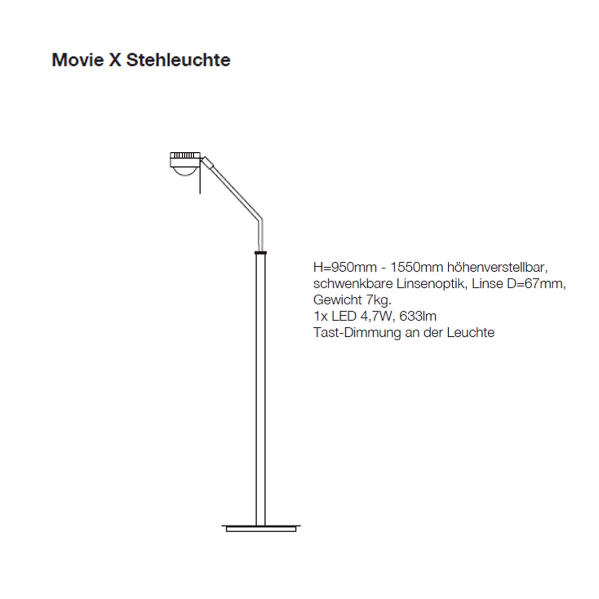 Movie X Stehleuchte, H: 95 - 155 cm höhenverstellbar, Verchromt