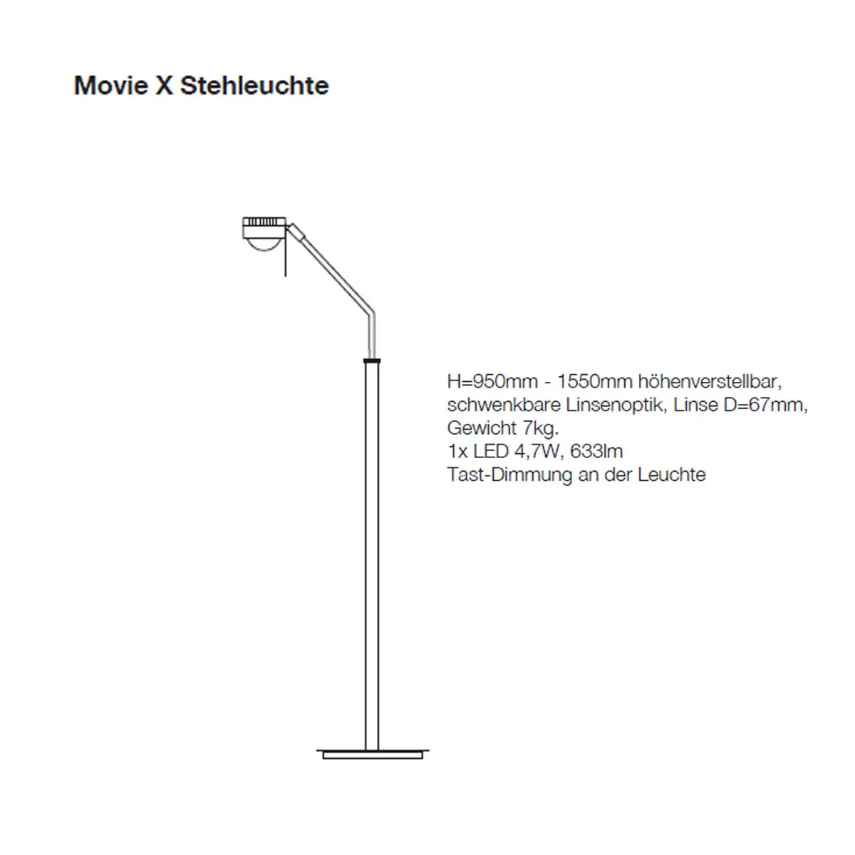 Movie X Stehleuchte, H: 95 - 155 cm höhenverstellbar, Weiß & Chrom