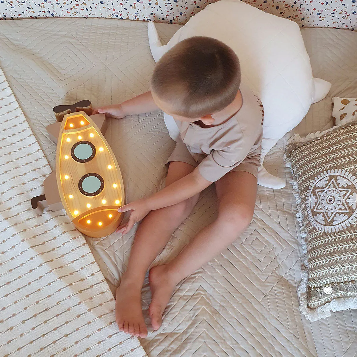 Kinder Nachtlicht U-Boot, Holz, orange, handgemacht