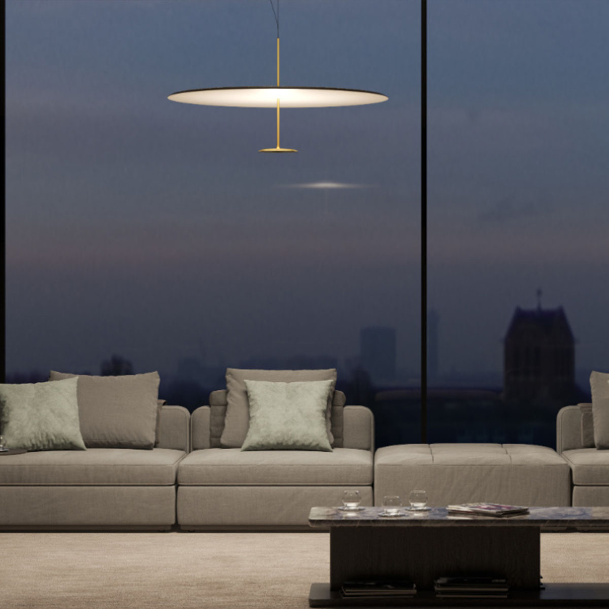 Dot 1100 Pendelleuchte, Ø: 110 cm, Messing eloxiert, Extra-Warmweiß 2700K, Phase Cut