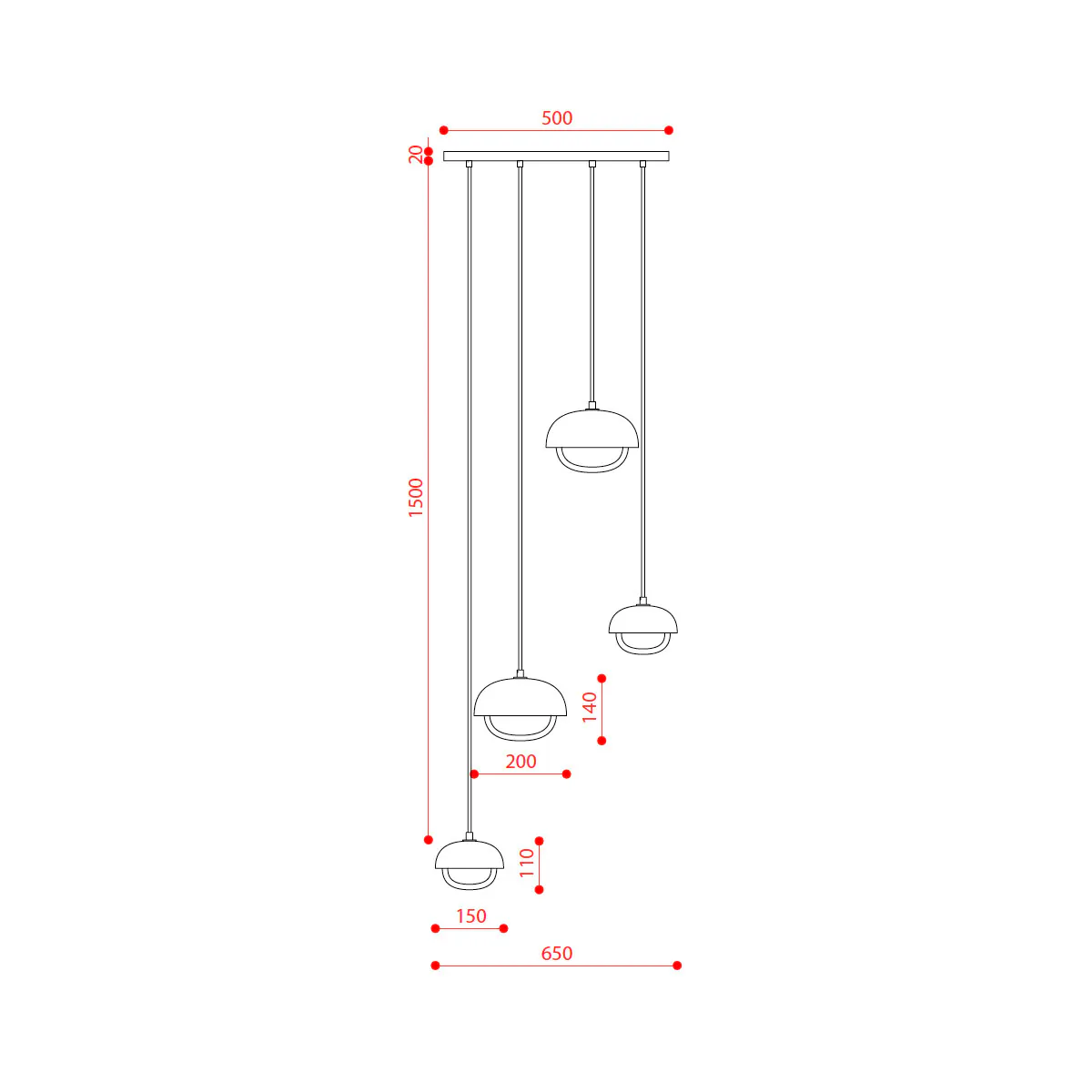 Muse 554.14 Pendelleuchte 4-flammig Ø: 65 cm, Schwarz & Kupfer
