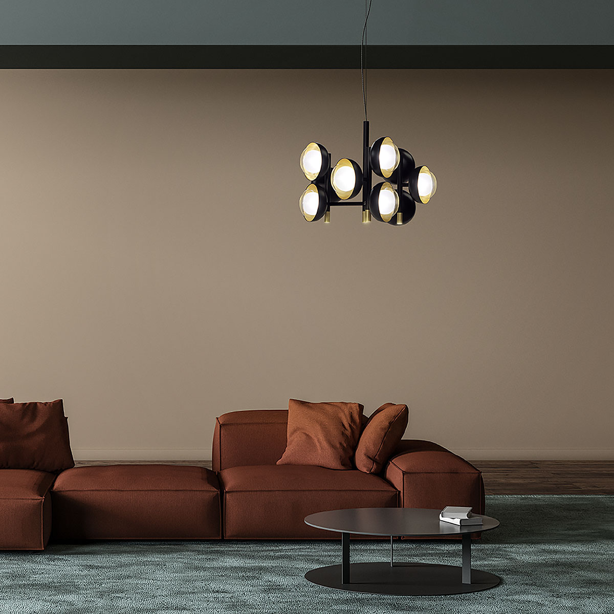 Italienisches Lichtdesign: TOOY Muse 554.13 Pendelleuchte 13-flammig Ø: 80 cm, Schwarz & Kupfer – modernes, dekoratives Design