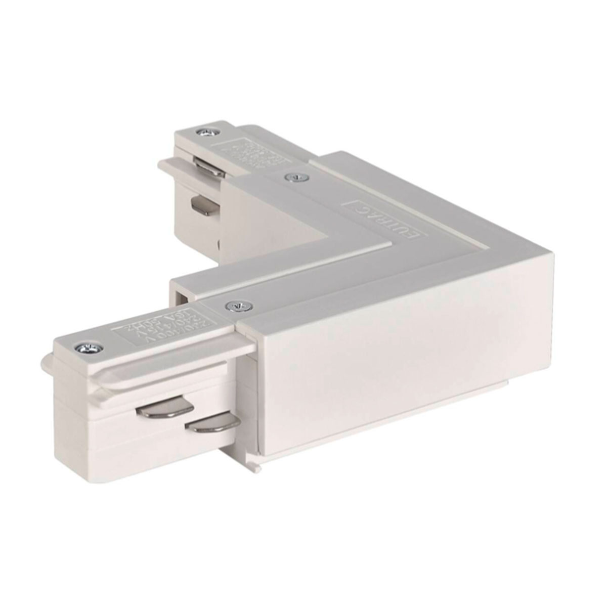 Eutrac 3-Phasen L-Verbinder mit Einspeisemöglichkeit, Weiß, Erde aussen