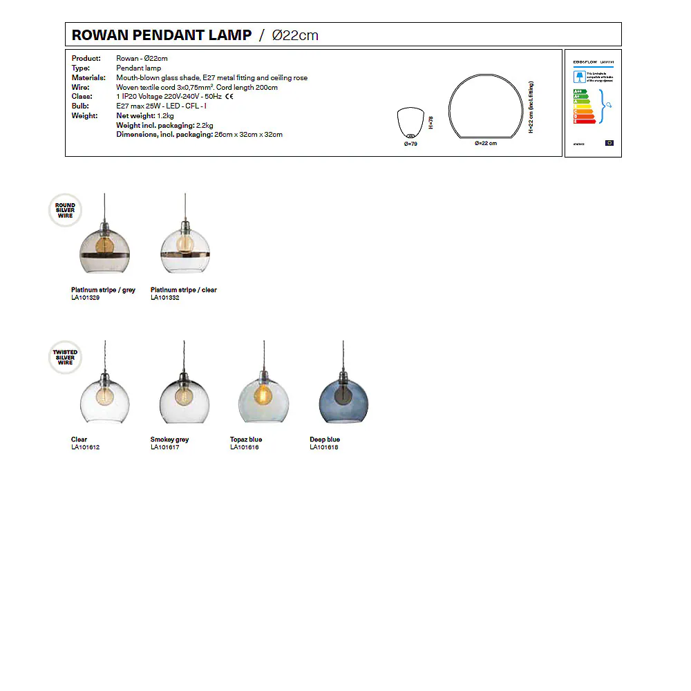 Ebb & Flow Rowan Pendelleuchte M Ø 22 cm Rowan Pendelleuchte M Ø 22 cm, Obsidian, Gold Obsidian Pendelleuchten – skandinavische Glaslampe, LED Beleuchtung für Schlafzimmer