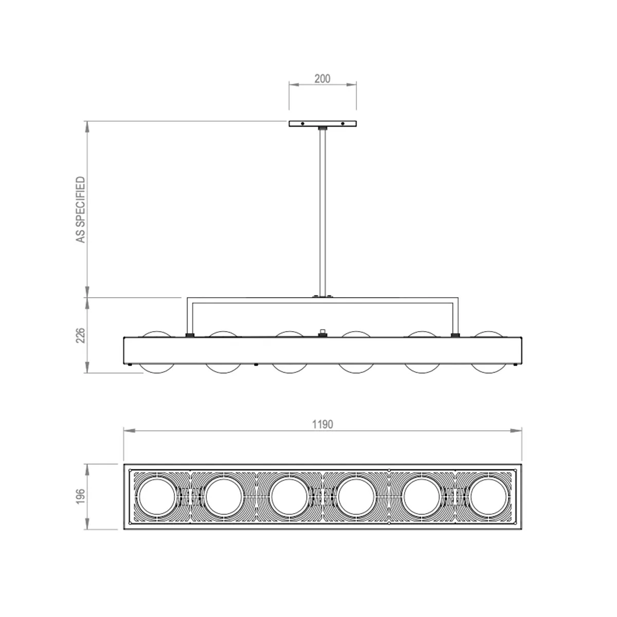 Technische Zeichnung Bert Frank Kernel Pendelleuchte, Schwarz, 6-flammig Technische Zeichnung Bert Frank Kernel Pendelleuchte, Rot, 6-flammig