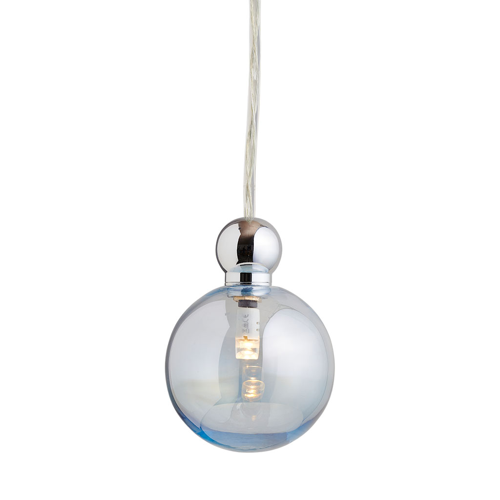 Ebb & Flow Uva Pendelleuchte M Ø 7 cm Uva Pendelleuchte M Ø 7 cm, Topaz Blue, Silber, für Multi-Baldachin Topaz Blue Pendelleuchten – exklusive Designerlampe, mundgeblasen für Esszimmer