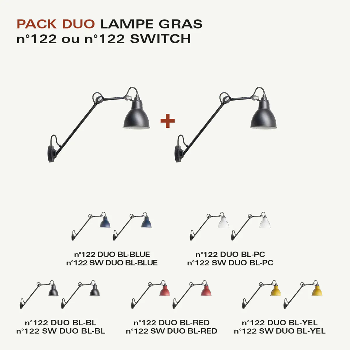 Spezial Angebot Pack Duo Lampe Gras N° 122 Wandleuchte Schwarz, Schirm Polycarbonat mit Schalter in Schwarz Weiß – stilvolle Designerlampe des Herstellers DCW Editions für den Flur