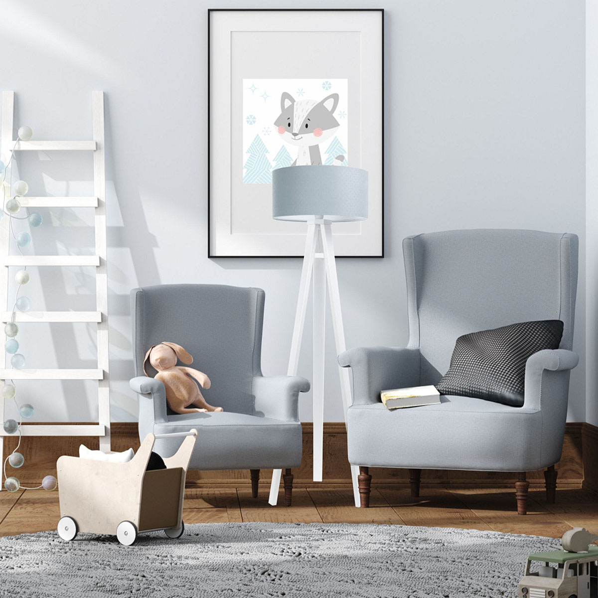 Kinder Stehleuchte, Hellblau, Weiß,  Ø: 60 cm