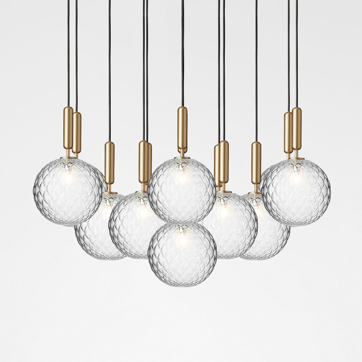 Miira 13 Large Pendelleuchte, Ø: 98 cm, Messing, Glas transparent