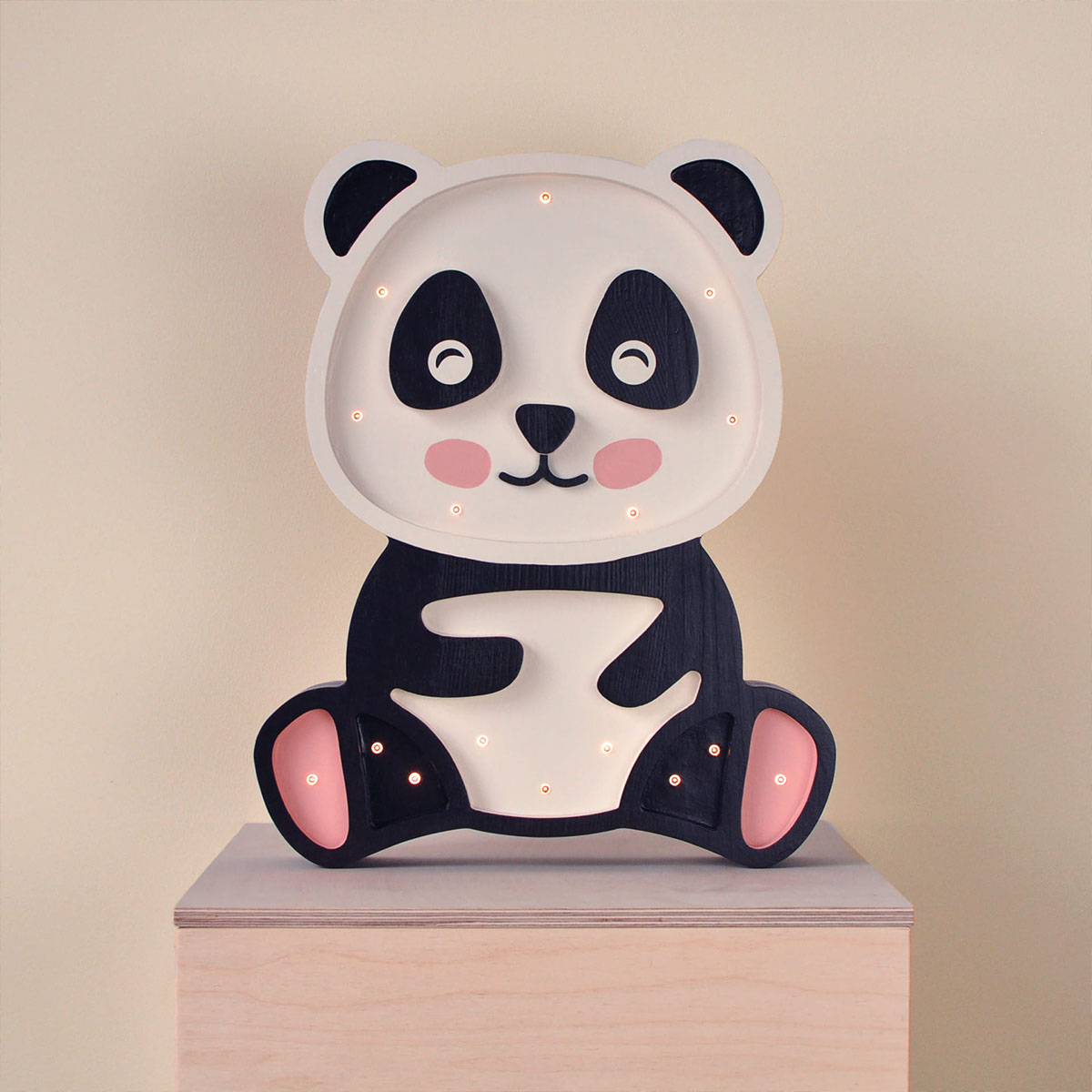 LED Kinderleuchte Pandabär aus Holz, handgemacht