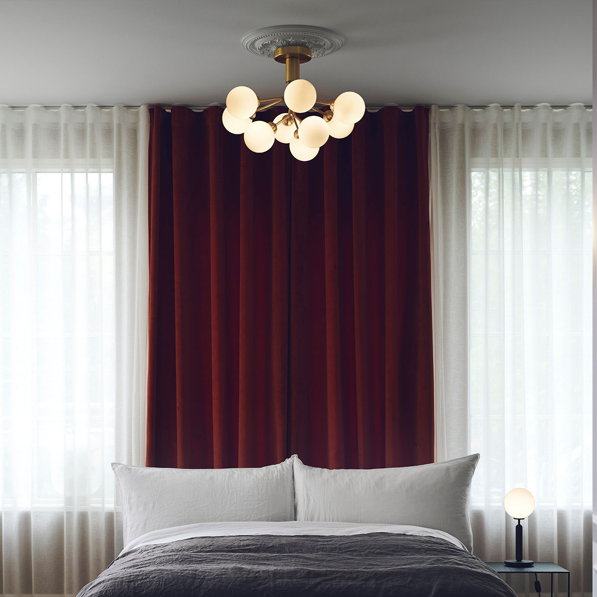 Apiales 9 Deckenleuchte, Ø: 59,5 cm, Schwarz satiniert & Rauchglas