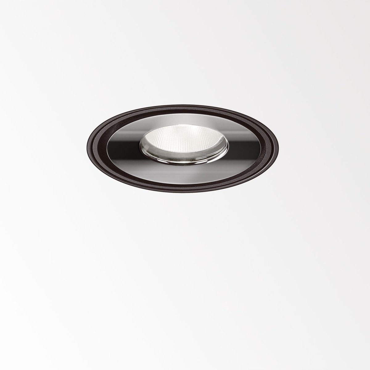 DeltaLight TWEETER M TRIMLESS 93050 Einbaustrahler, Ø: 10,2 cm, Schwarz & Chrom, Warmweiß 3000K, 50° Chrom 3000K Modern neutral – Design- für Badezimmer, Abstrahlwinkel 50°