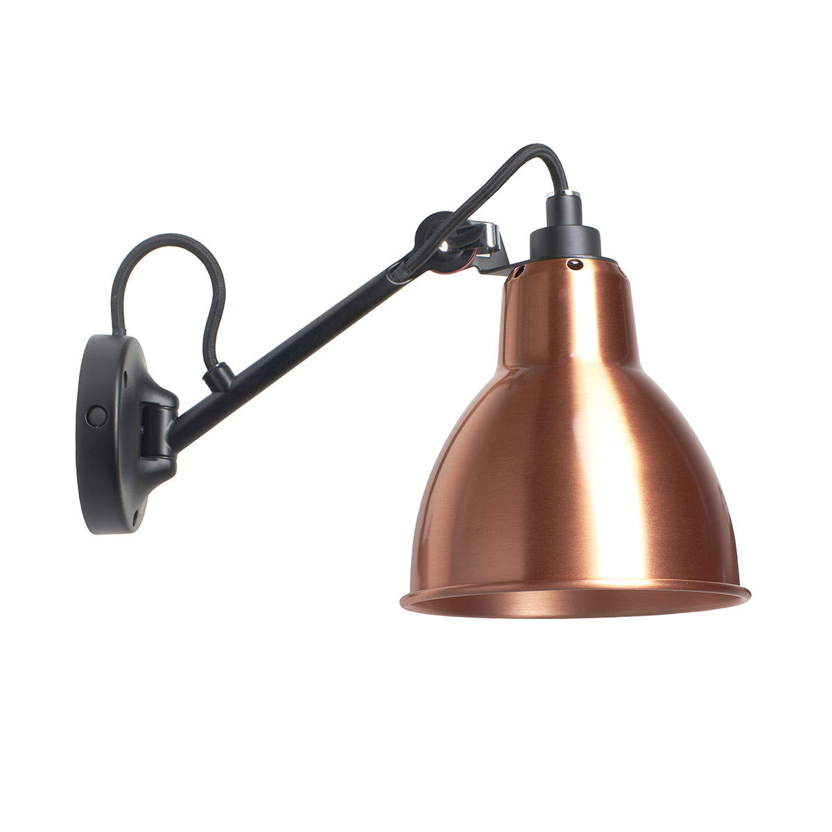 Lampe Gras N° 104 Wandleuchte, T: 30,3 cm Schwarz, Schirm Kupfer in Schwarz Kupfer – moderne Designerleuchte aus dem Hause DCW Editions passt perfekt in den Treppenaufgang