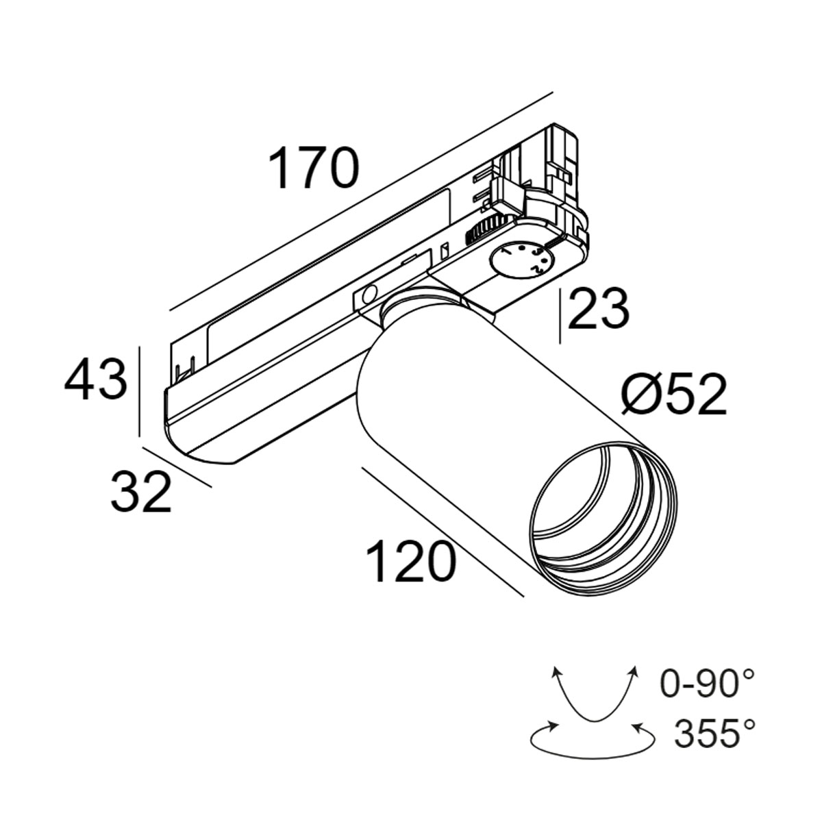 SPY 52 92720 ADM Schienenstrahler, Ø: 5,2 cm, Schwarz, Extra-Warmweiß 2700K, 20°