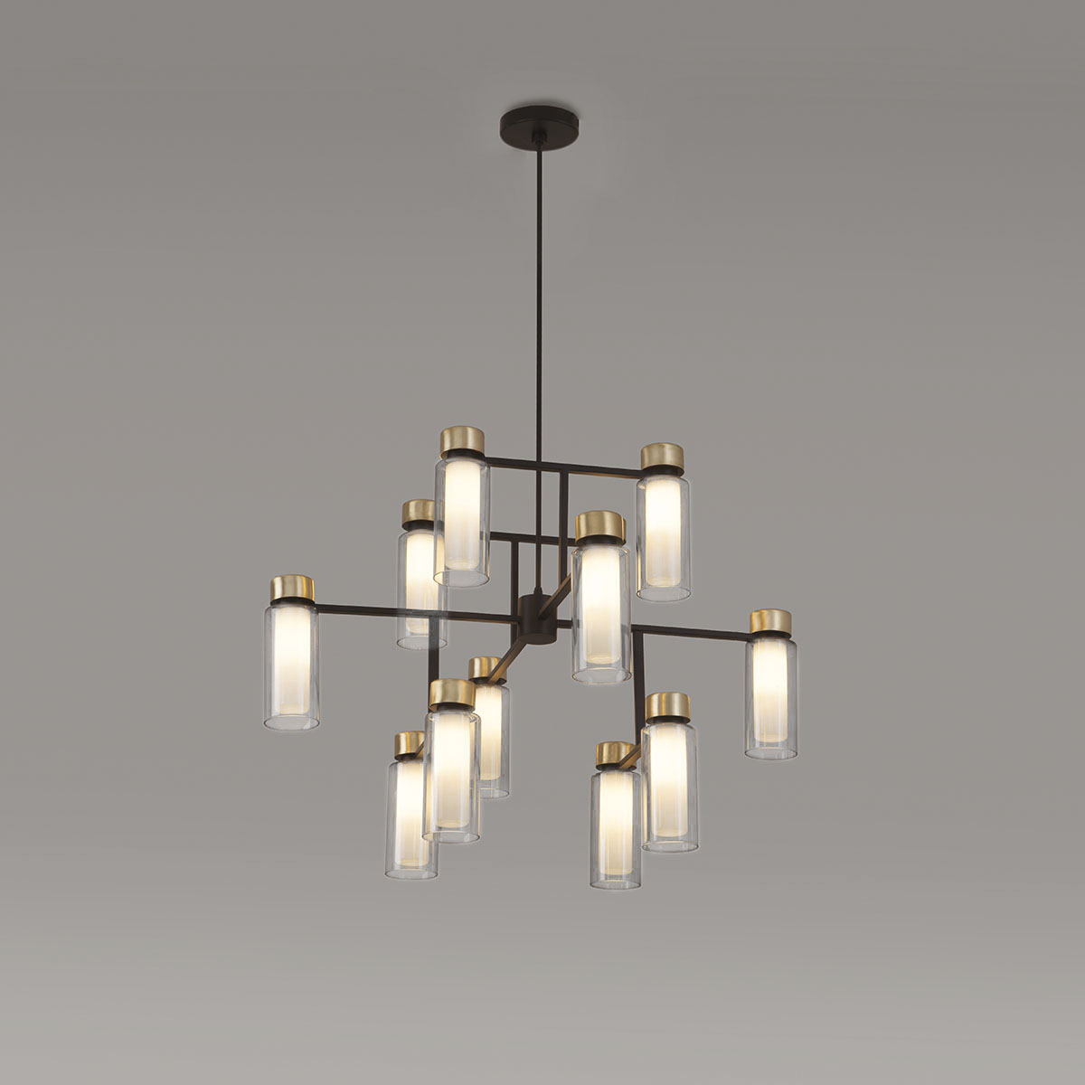 Osman 560.12 Pendelleuchte 12-flammig Ø: 85 cm, Schwarz Matt / Messing & Klarglas