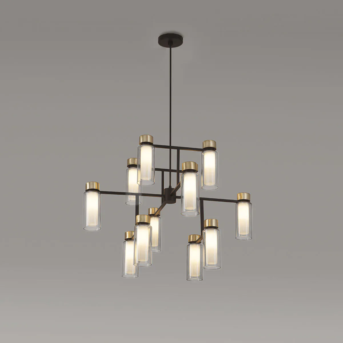 Osman 560.12 Pendelleuchte 12-flammig Ø: 85 cm, Schwarz Matt / Messing & Klarglas