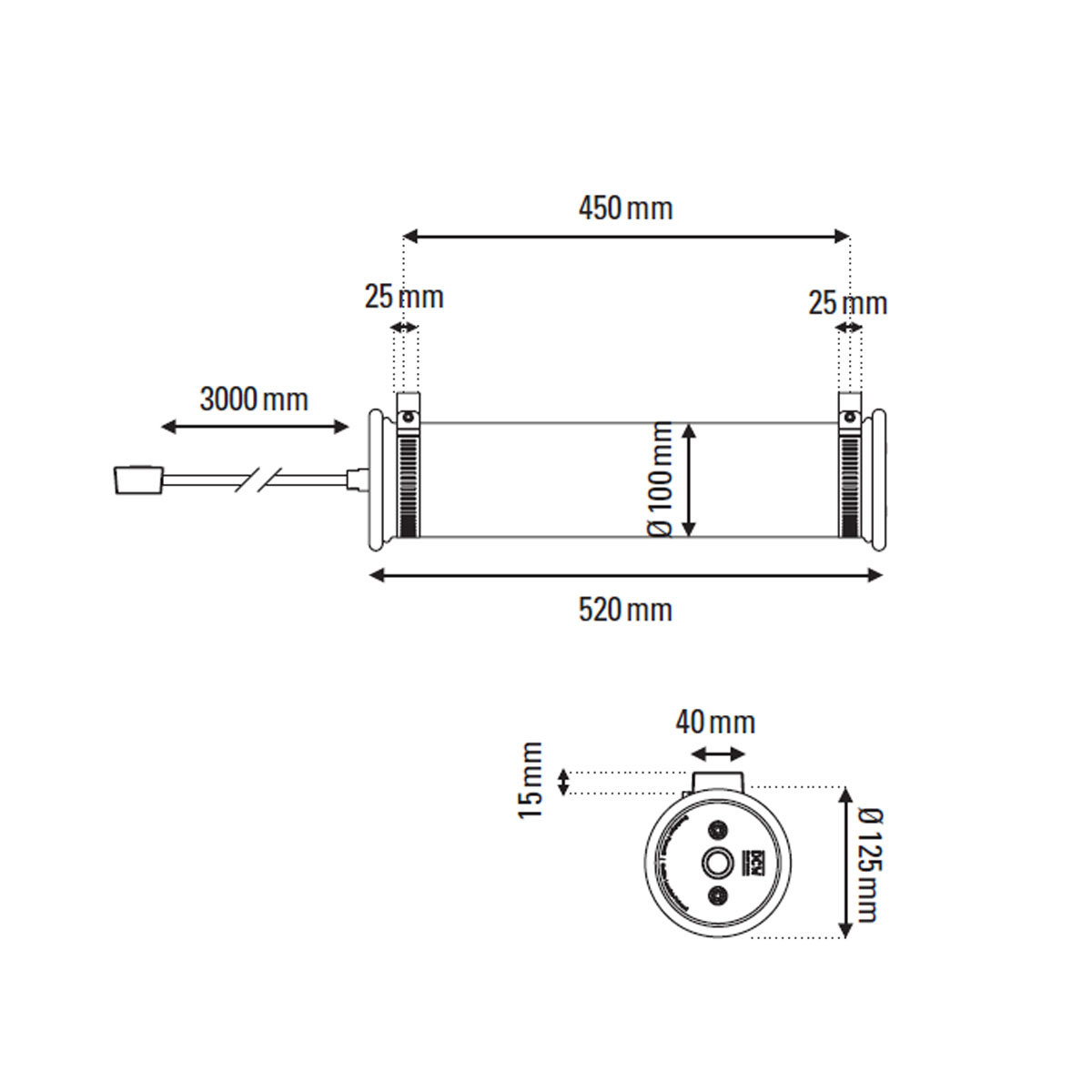 Technische Zeichnung DCW Editions In The Tube 100-500 Wandleuchte, Silber, L: 52 cm Technische Zeichnung DCW Editions In The Tube Pendant Vertical 100-500 Pendelleuchte, Gold & Silber, L: 52 cm