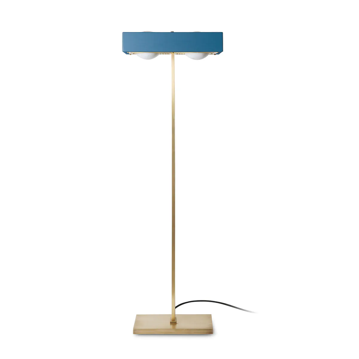 Perfekt für Wohnzimmer oder Leseecke: Bert Frank Kernel Standlampe, H: 125 cm, 2-flammig, Blau aus goldfarbene Oberfläche und Aluminium und Glas – sanftes Licht