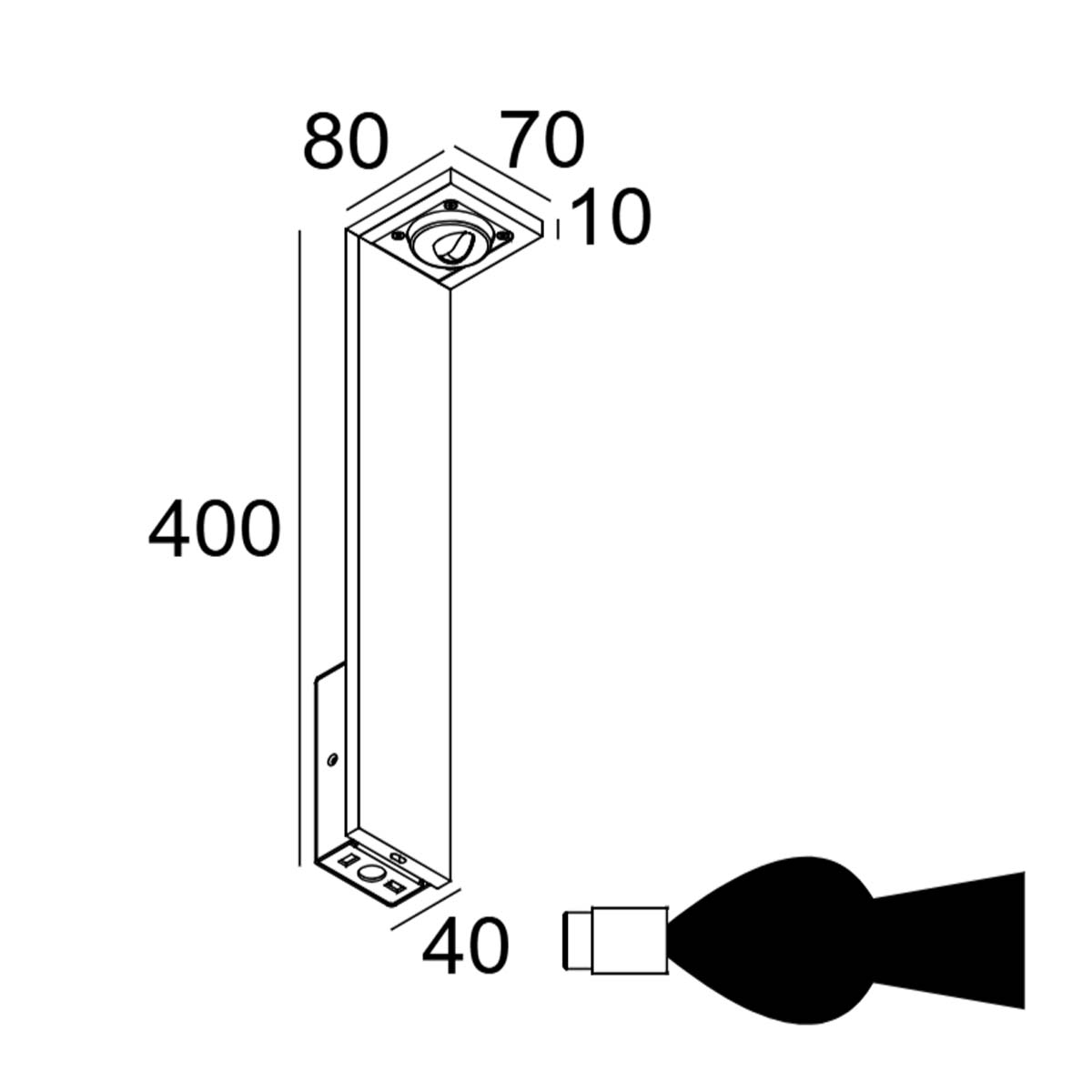 DeltaLight_Elbo_Asymmertric_P40_tech Delta Light ELBO ASYMMETRIC Pollerleuchte, Schwarz, H: 40 cm