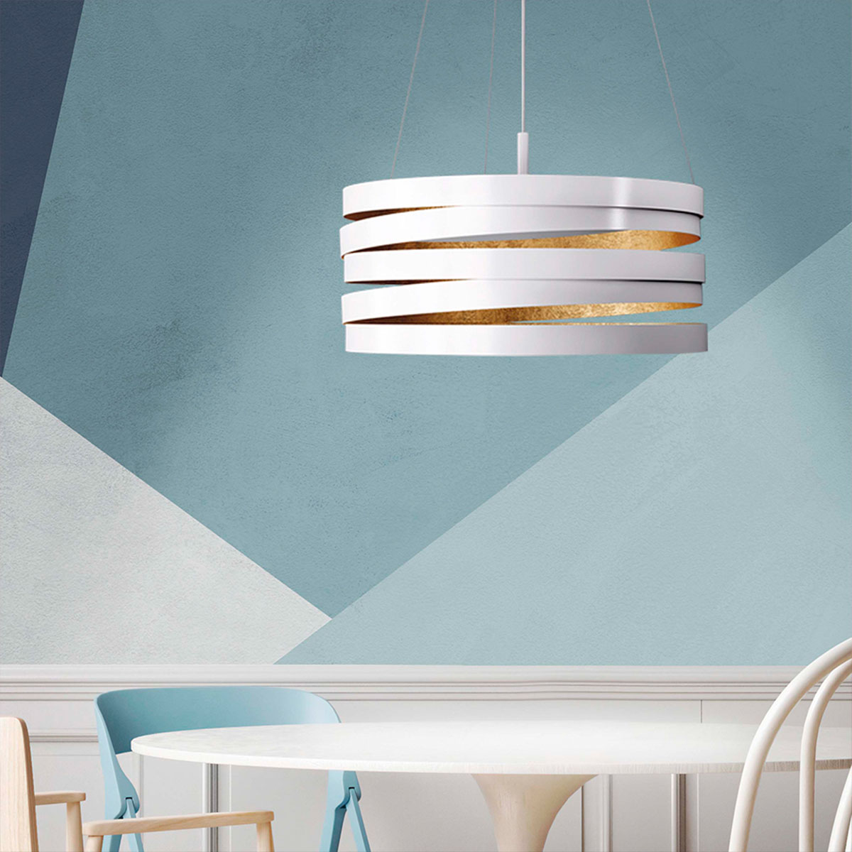 Band Pendelleuchte, Ø: 50 cm, H: 30 cm, Weiß, E27 Band Pendelleuchte, Ø: 50 cm, H: 30 cm, Schwarz & Blattgold, LED