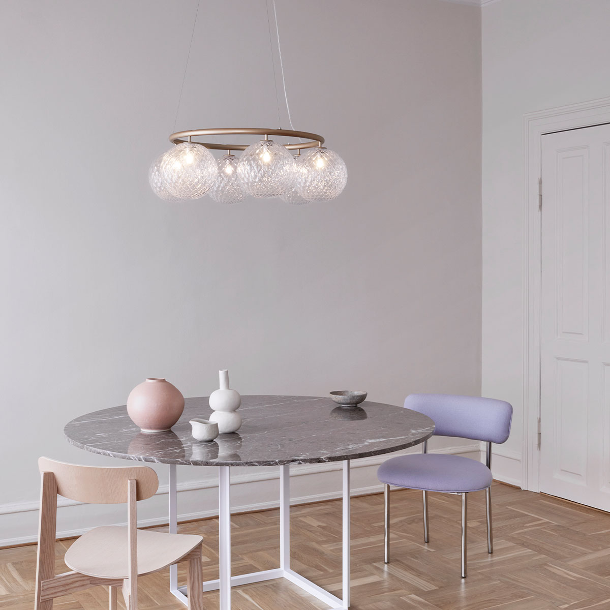 Miira 6 Kronleuchter Ø: 80 cm, Steingrau, Opalglas