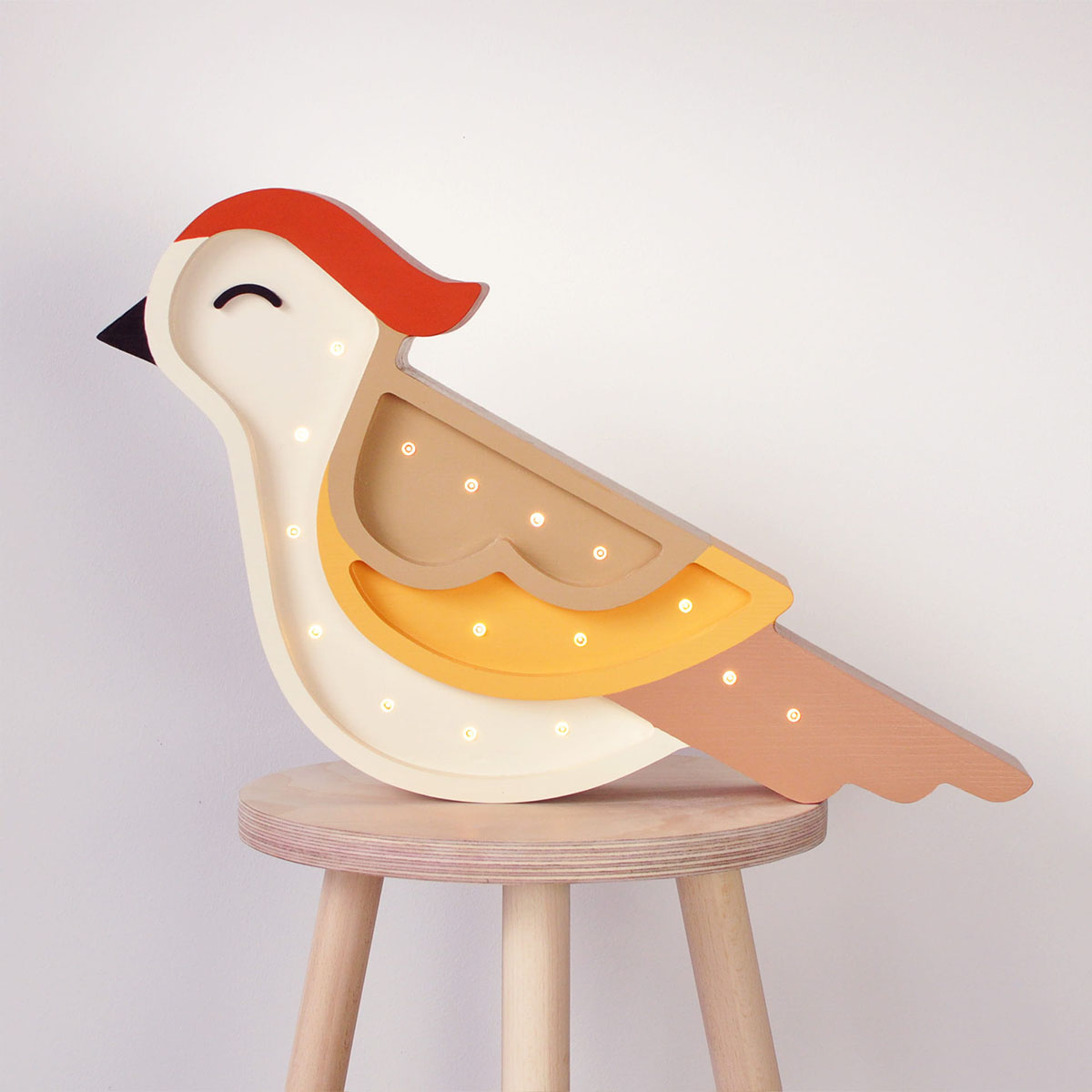 Kinder Nachtlicht Vogel, Holz, braun/ gelb, handgemacht