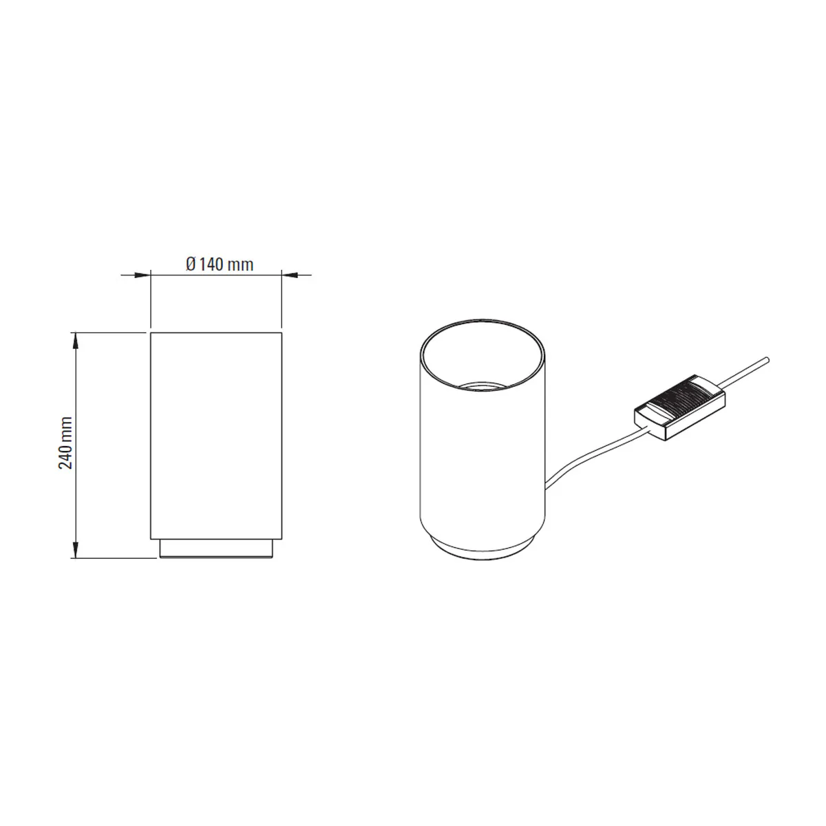Technische Zeichnung DCW Editions Tobo Floor Bodenleuchte, Ø: 14 cm, H: 24 cm Schwarz