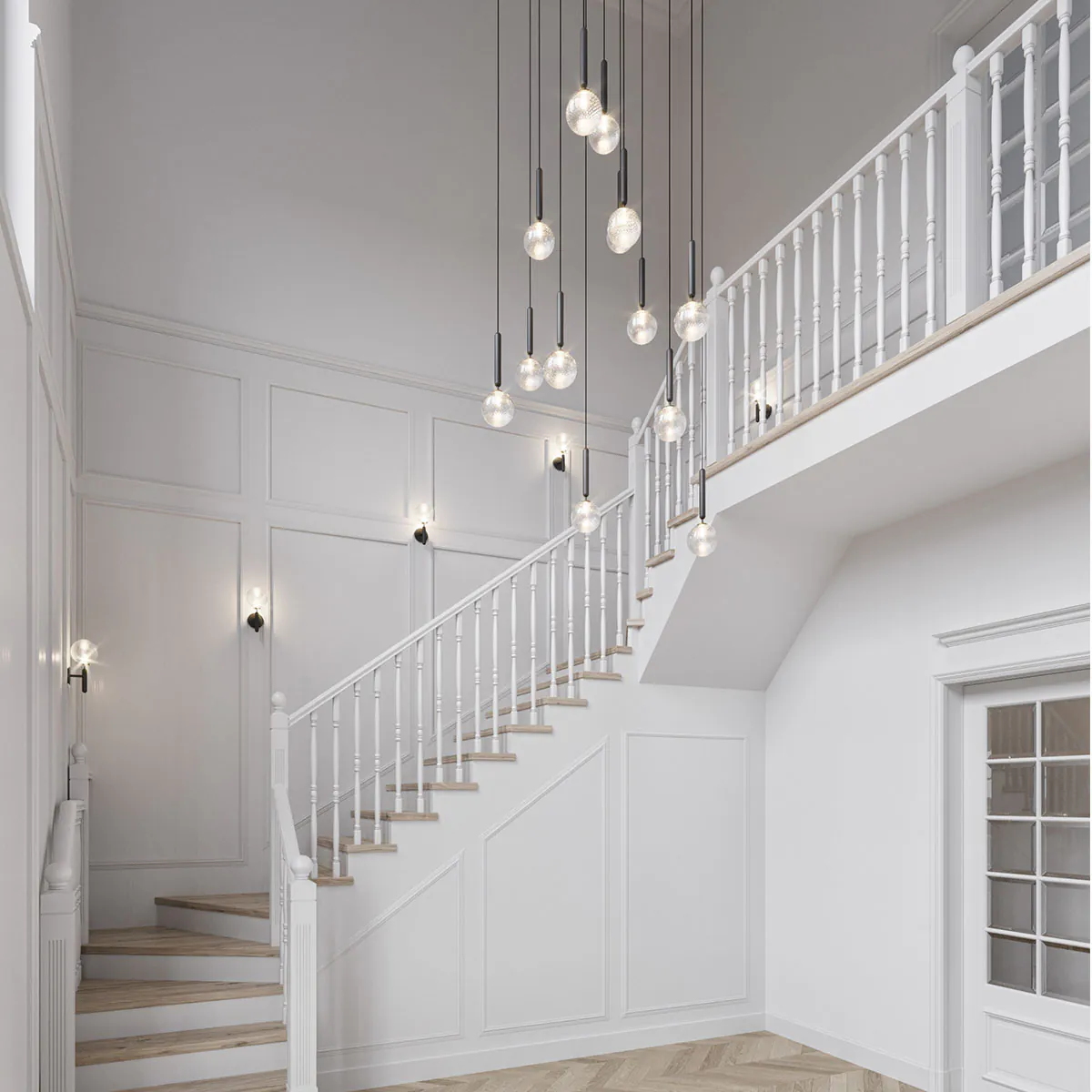 Miira 13 Pendelleuchte, Ø: 92 cm, Steingrau, Glas transparent Miira 13 Pendelleuchte, Ø: 92 cm, Messing, Opalglas