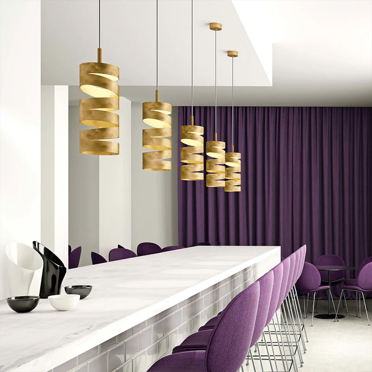 Slice S14 Pendelleuchte, Ø: 14 cm, H: 35 cm, Schwarz & Blattgold, LED