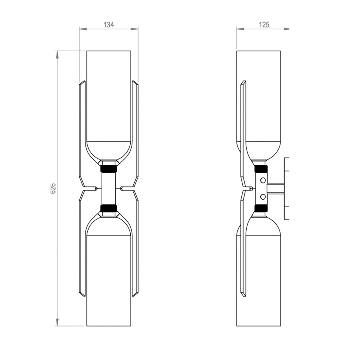 Technische Zeichnung Bert Frank Pennon Wandleuchte, H: 62,6 cm,  2-flammig, Bronze