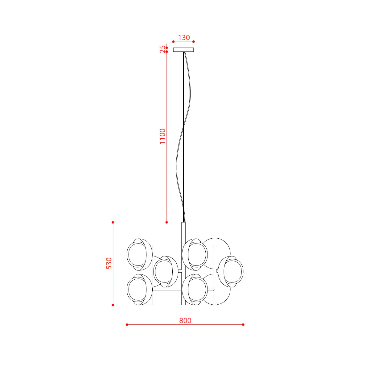Muse 554.13 Pendelleuchte 13-flammig Ø: 80 cm, Schwarz & Kupfer