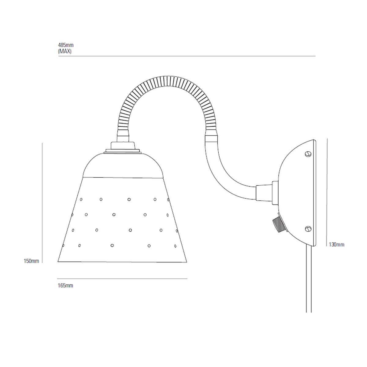 Alma Wandleuchte, H: 15 cm, B: 16,5 cm, Natürlich, Mit Dimmer, Stecker und Schalter