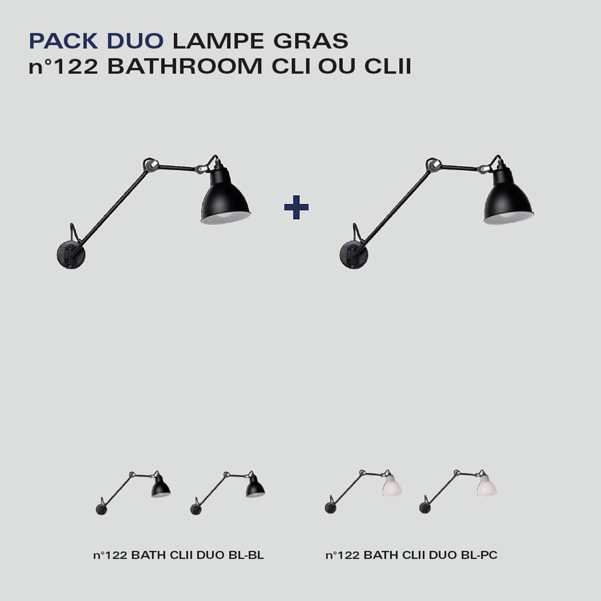 Spezial Angebot Pack Duo Lampe Gras N° 122 Bathroom IP44 Wandleuchte Schwarz, Schirm Polycarbonat in Schwarz Weiß – zeitlose Designerlampe des Herstellers DCW Editions für den Flur auch für Badezimmer geeignet