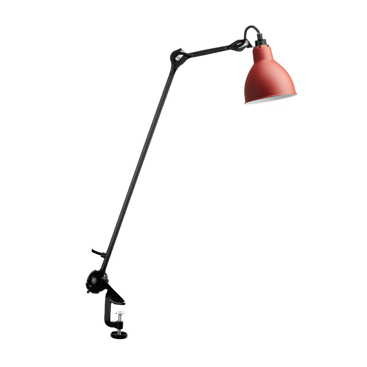 Lampe Gras N° 201 Tischleuchte, H: 59 cm Schwarz, Schirm Rot Rund in Schwarz Rot – hochwertige Designerleuchte des Herstellers DCW Editions ideal am Schreibtisch