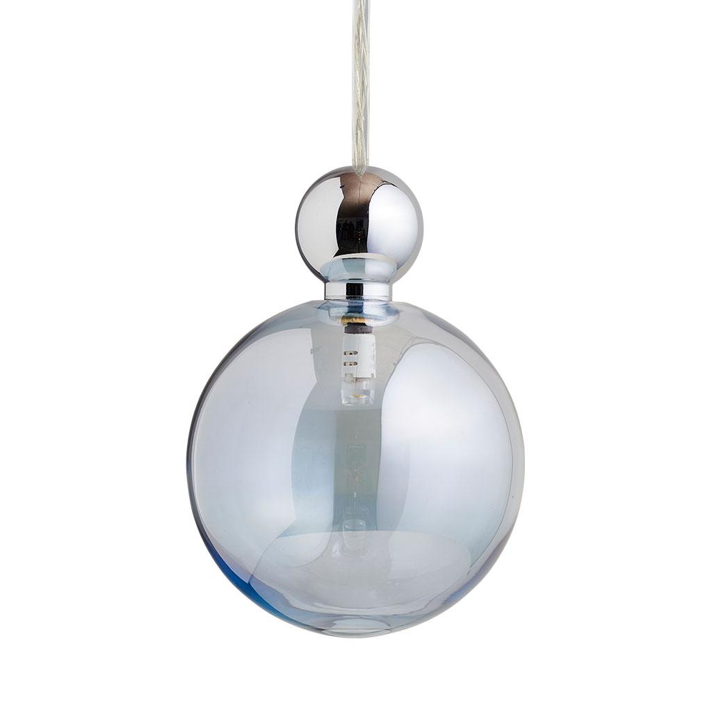 Uva Pendelleuchte L Ø 10 cm, Topaz Blue, Silber, für Multi-Baldachin