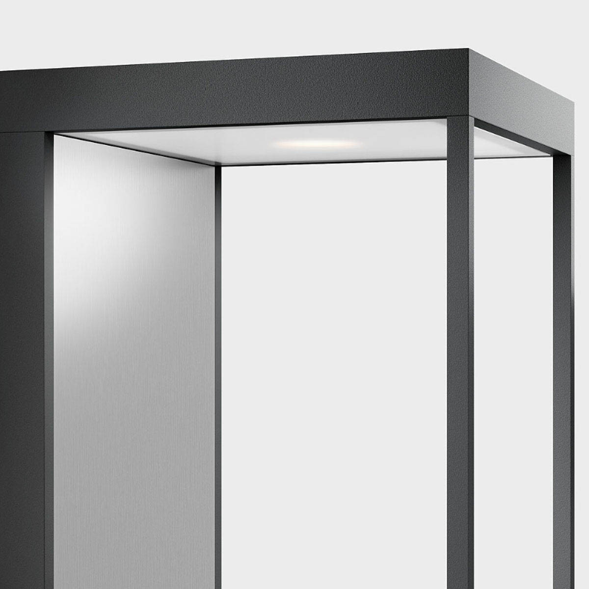 Detailansicht der rechteckigen moderne Laterne außen Wandleuchte mit Hausnummer in der Farbe anthrazit