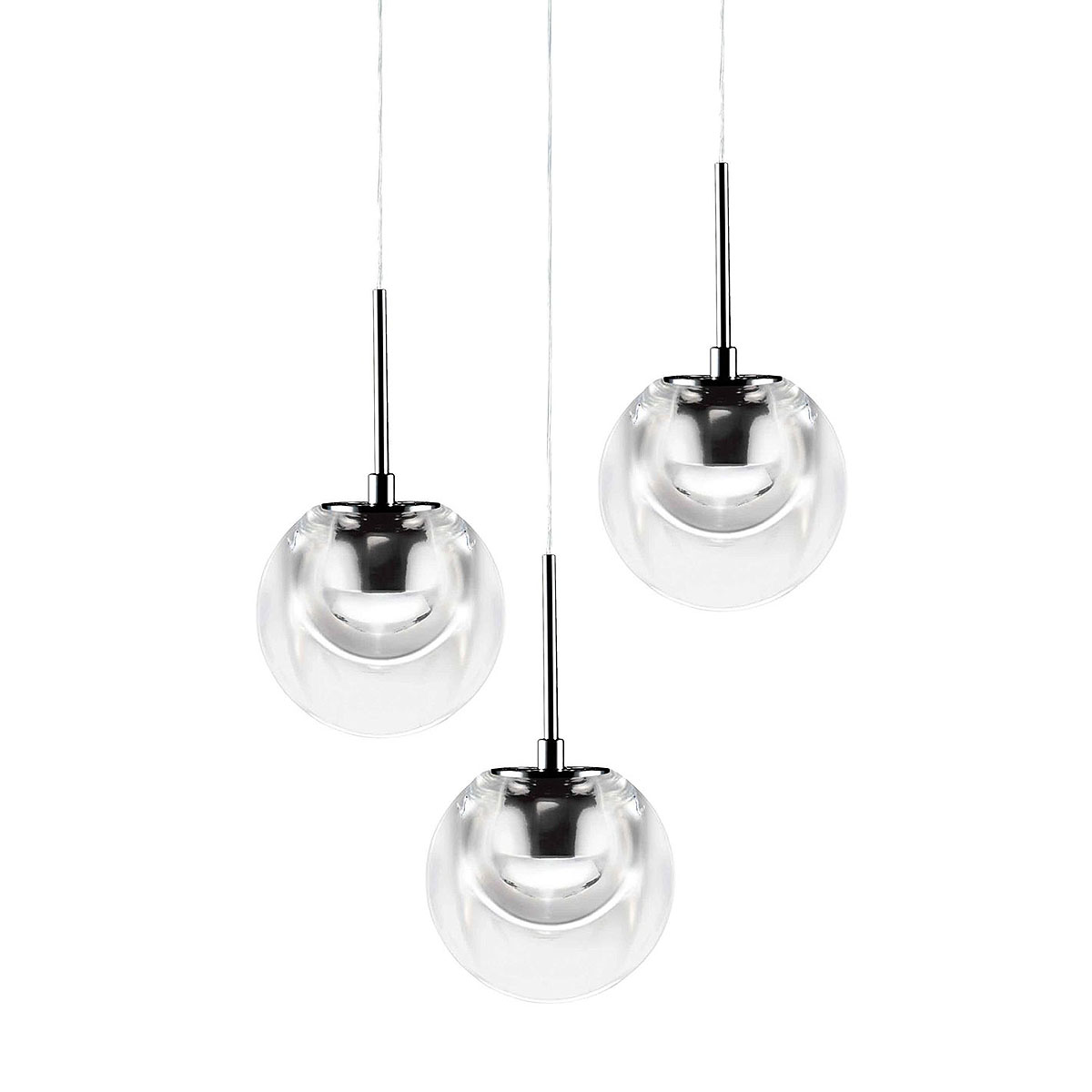 Dew Pendelleuchte, Ø: 25 cm, Chrom, 3-flammig Dew Pendelleuchte, Ø: 25 cm, Messing, 3-flammig