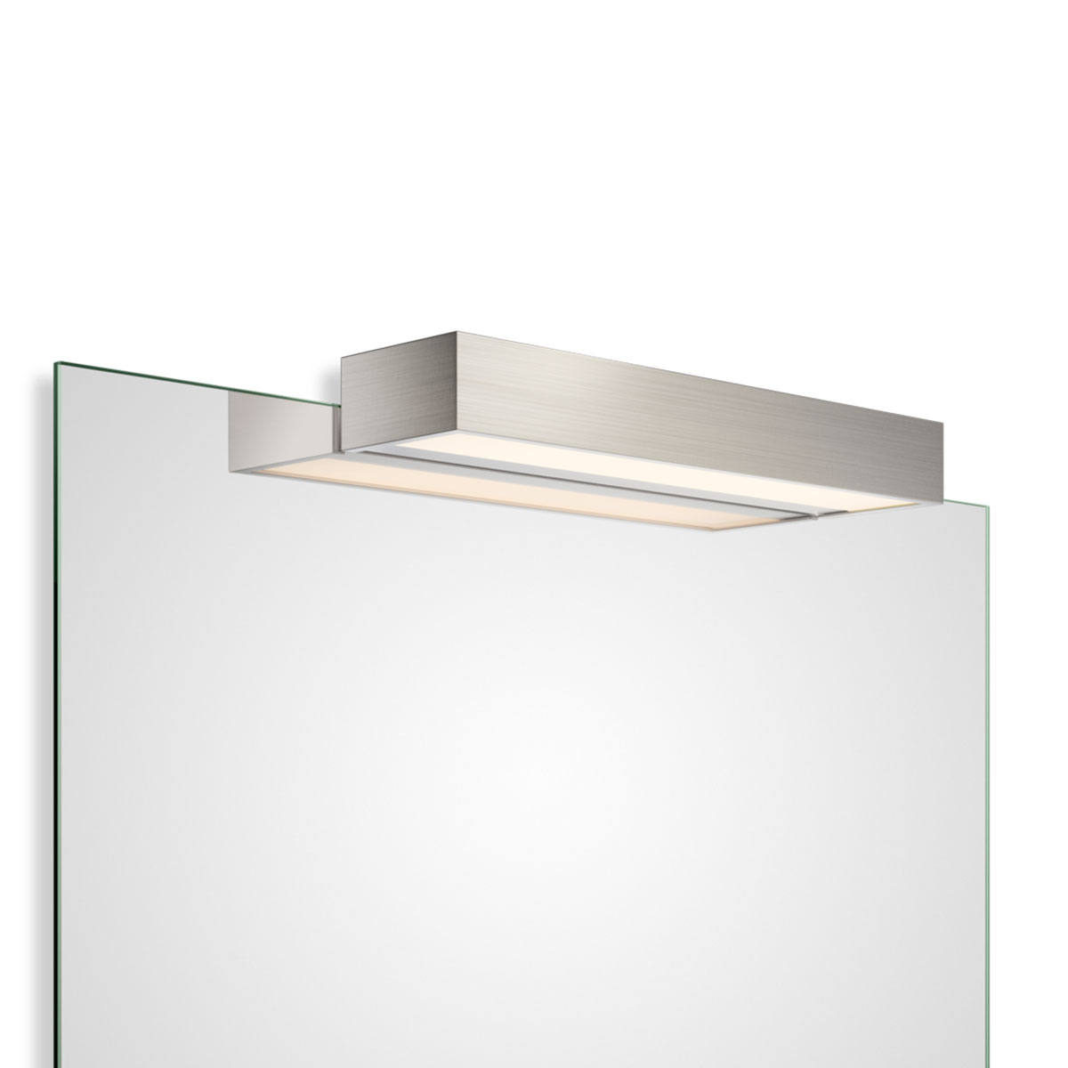 Stilvoller Spiegel mit Licht – Serie Box 1-40 N LED Spiegel Aufsteckleuchte Bad, Nickel satiniert, B: 40 cm, Warmweiß 3000K von Decor Walther