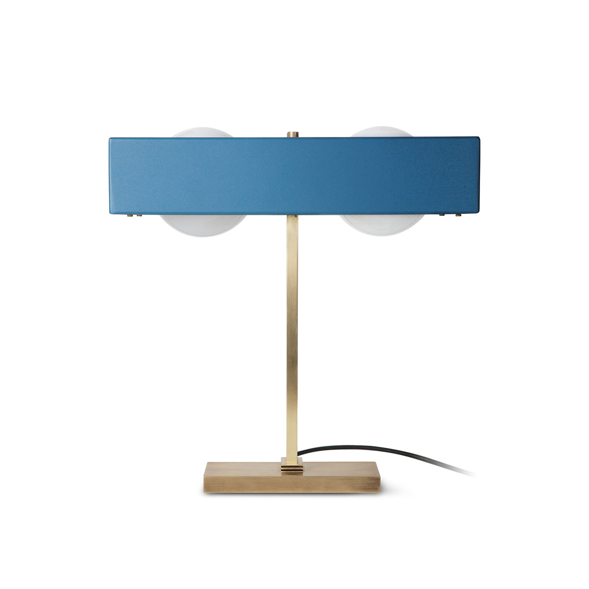 sanftes Licht: Bert Frank Kernel Tischlampe, H: 41,5 cm, 2-flammig, Blau – gefertigt aus gebürstetes Messing und gebürstetes Aluminium und Glas, luxuriöse Verarbeitung