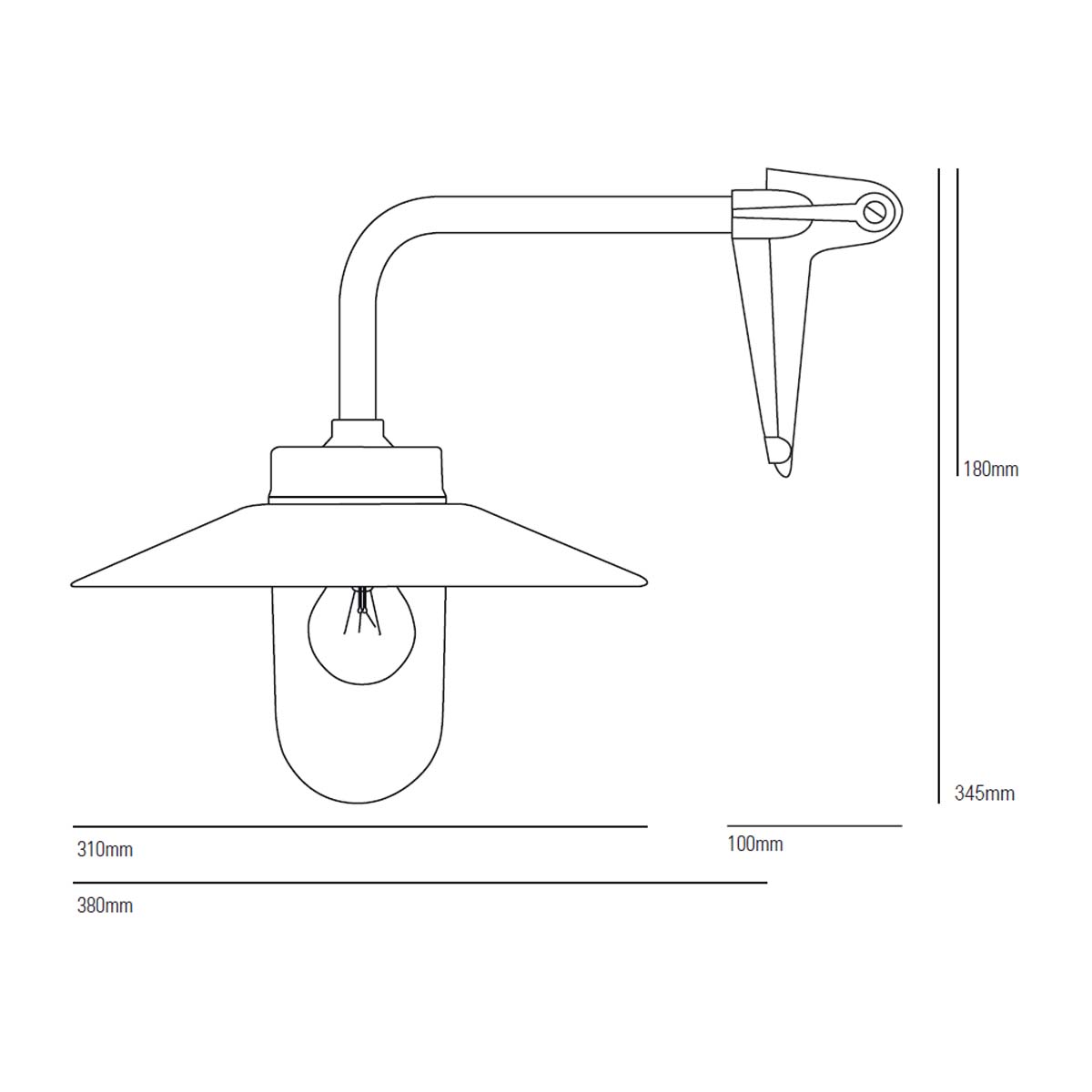 Original BTC Bracket Light 7680 Wandleuchte, H: 25,5 cm, Ø: 31 cm Patinierte Bronze Mattglas Eckgabel