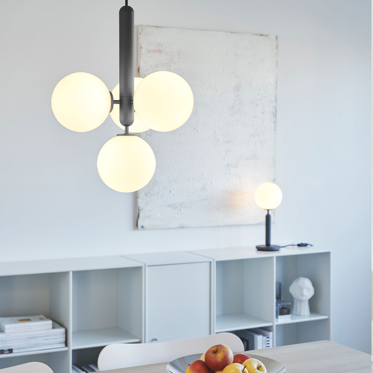 Miira 4 Pendelleuchte, Ø: 38 cm, Messing, Opalglas